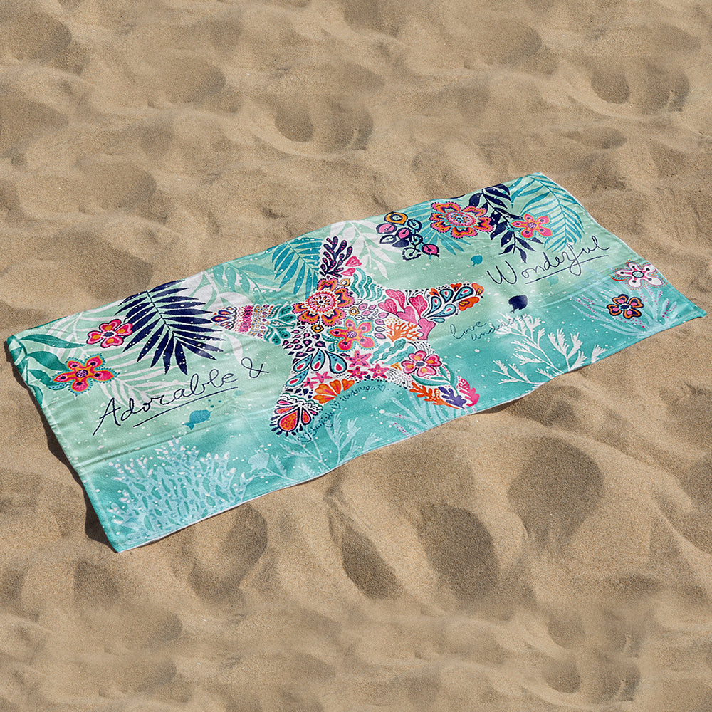 Printed Beach Towels for Vacation - Absorbent Beach Bath Towel with Square Mesh Bag Packaging