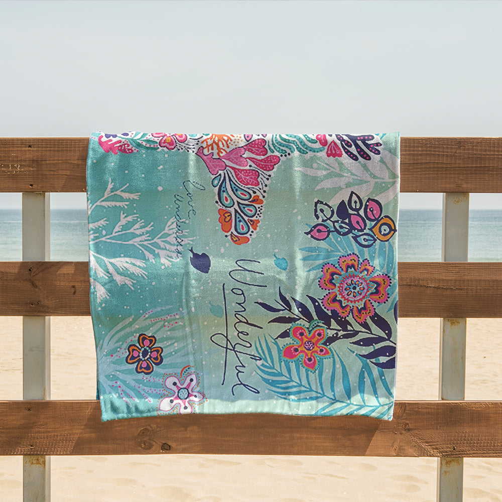 Printed Beach Towels for Vacation - Absorbent Beach Bath Towel with Square Mesh Bag Packaging