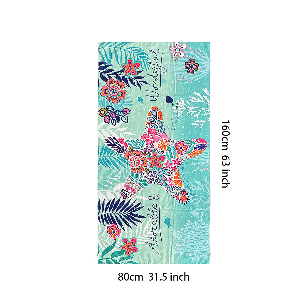 Printed Beach Towels for Vacation - Absorbent Beach Bath Towel with Square Mesh Bag Packaging