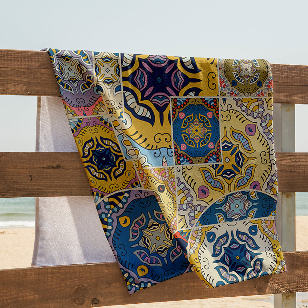 Printed Beach Towels for Vacation - Absorbent Beach Bath Towel with Square Mesh Bag Packaging