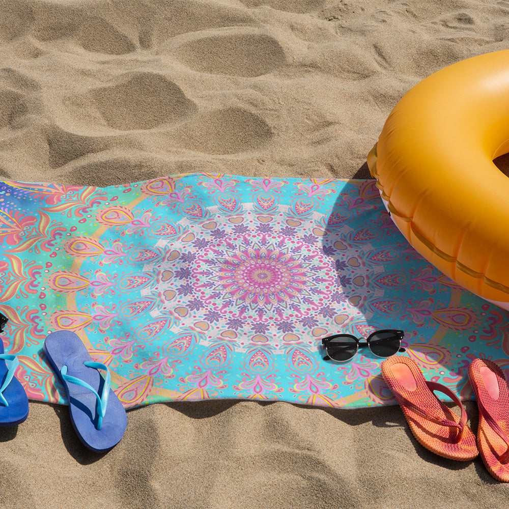 Printed Beach Towels for Vacation - Absorbent Beach Bath Towel with Round Mesh Bag