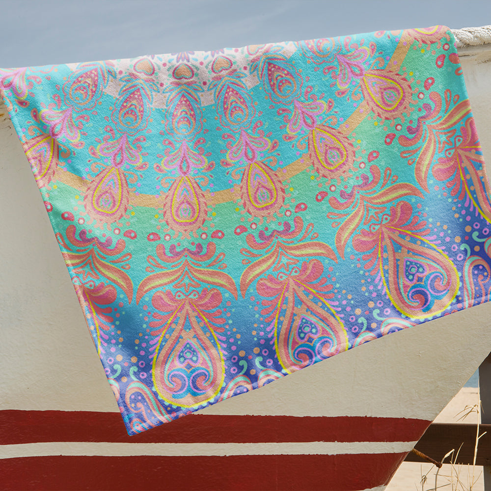 Printed Beach Towels for Vacation - Absorbent Beach Bath Towel with Round Mesh Bag