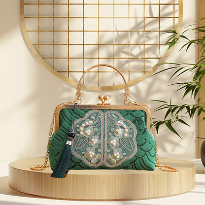 Metalic Frame Embroidered Clutch Handbags