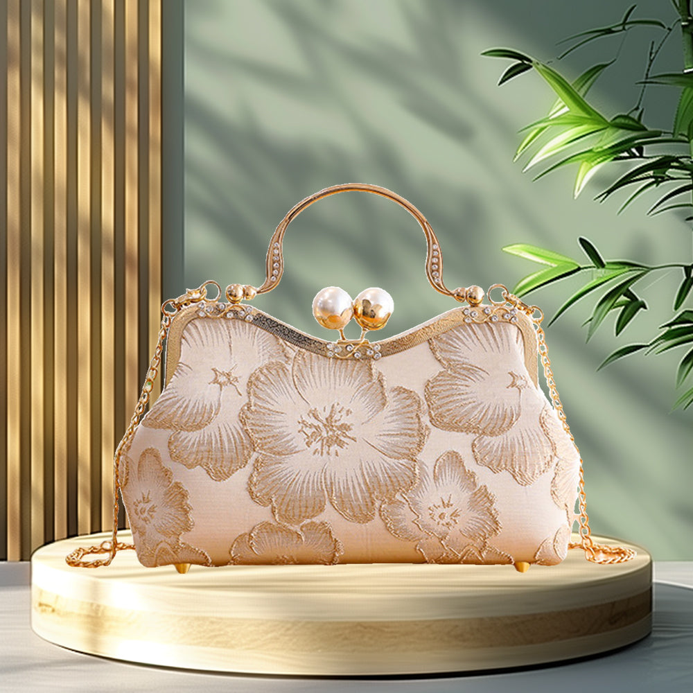 Metalic Frame Embroidered Clutch Handbags