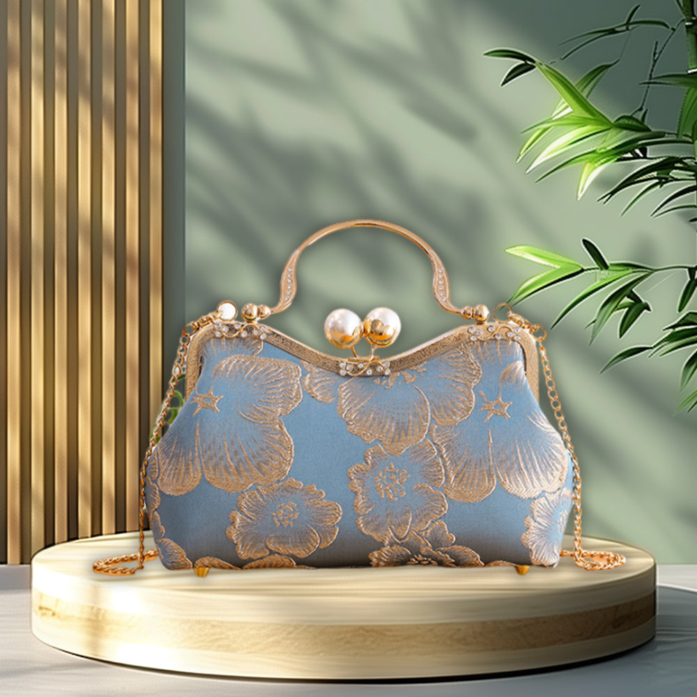 Metalic Frame Embroidered Clutch Handbags