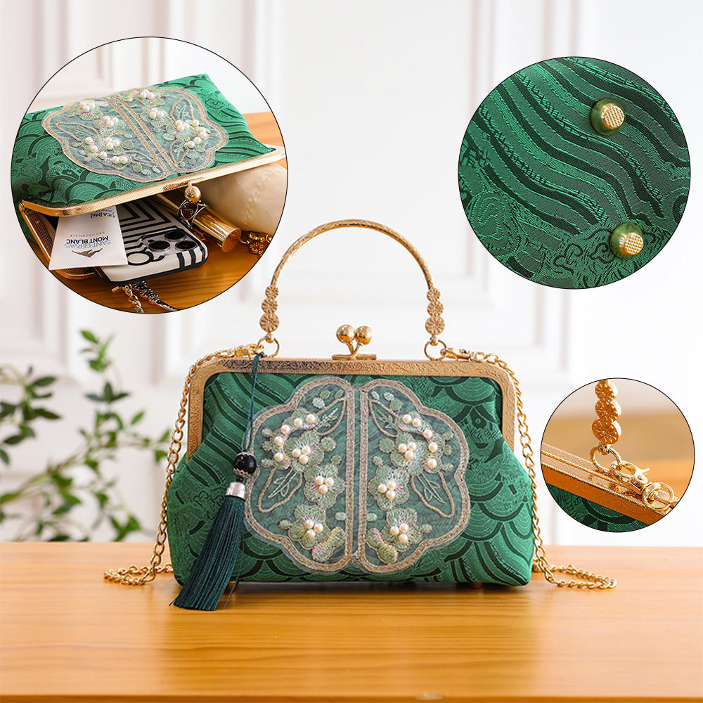 Metalic Frame Embroidered Clutch Handbags