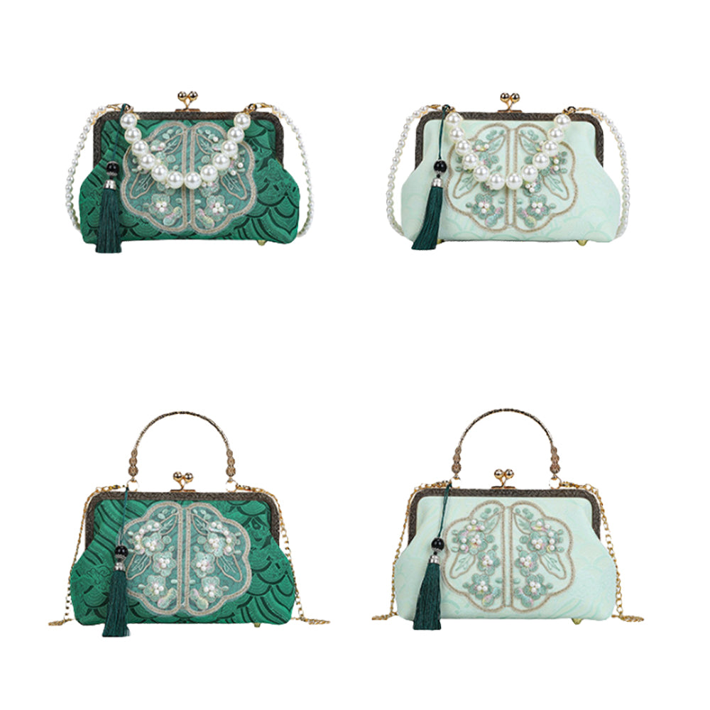 Metalic Frame Embroidered Clutch Handbags