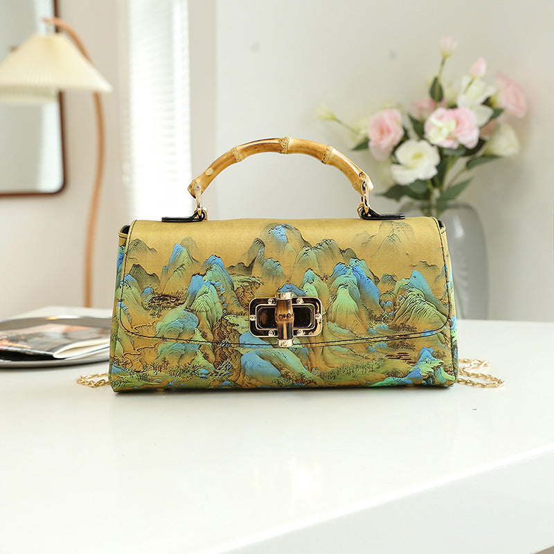 Metalic Frame Embroidered Clutch Handbags