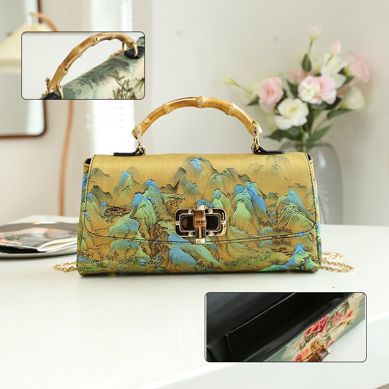 Metalic Frame Embroidered Clutch Handbags