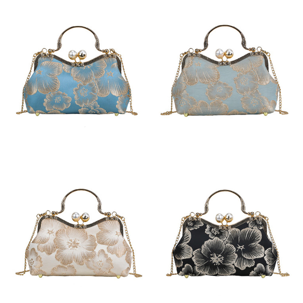 Metalic Frame Embroidered Clutch Handbags